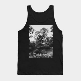 Black and White Shot of Old Trees in Japanese Garden Tank Top